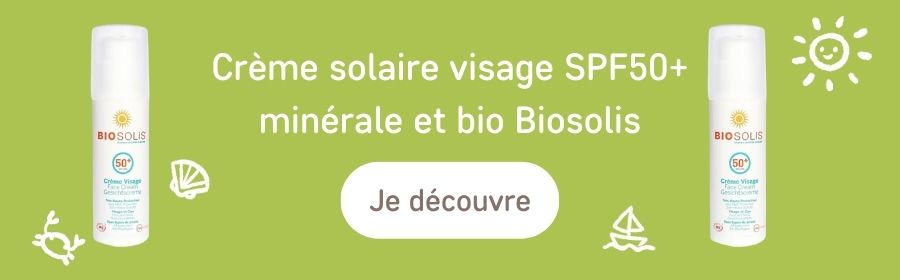 Decourvrir la crème solaire visage minérale et bio SPF50+ Biosolis